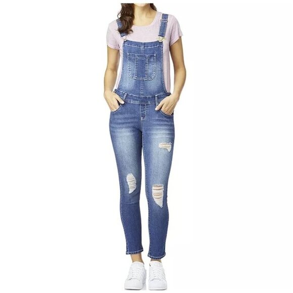 🔥342 WallFlower Mid-Rise Skinny Denim Overalls - Picture 1 of 8